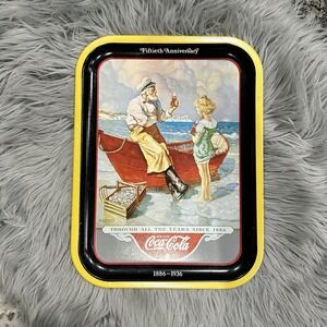 Retro 1990 Coke N.C. Wyeth Sea Captain Tray, "Celebrating 50 years 1886 to 1936"